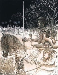 Don Quijote con Alma Bulgara IV. Aguafuerte, 33 x 25 cm. 2005